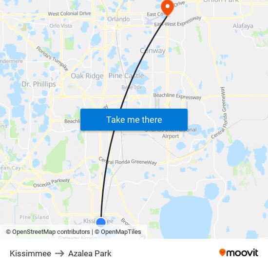 Kissimmee to Azalea Park map