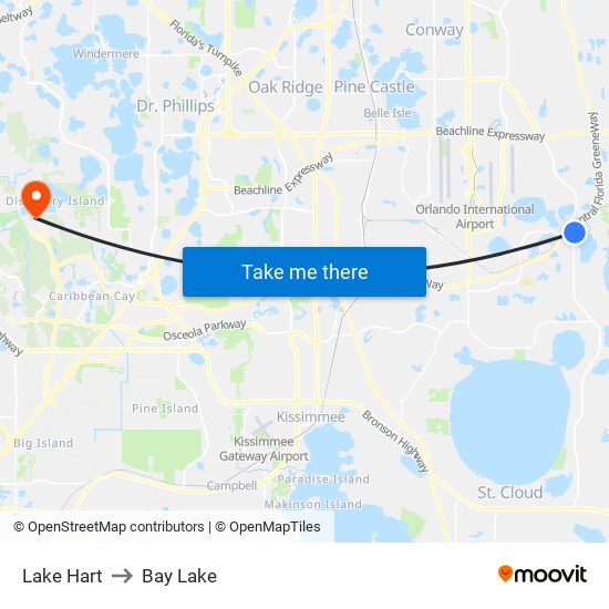 Lake Hart to Bay Lake map