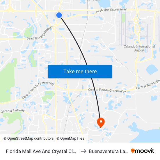 Florida Mall Ave And Crystal Clear Ln to Buenaventura Lakes map