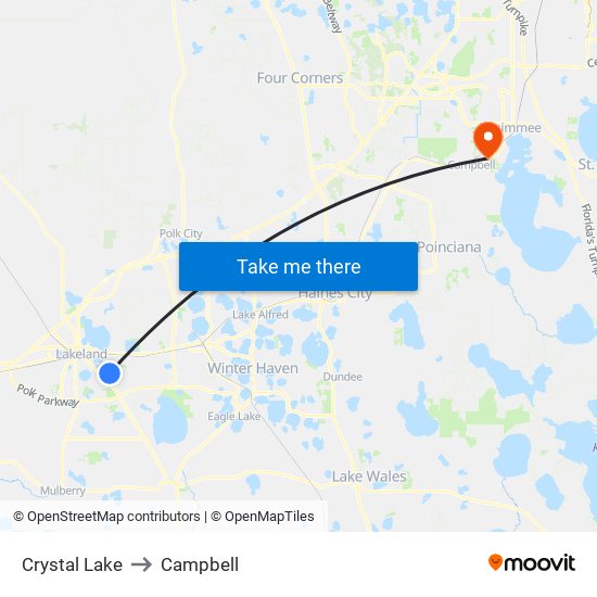 Crystal Lake to Campbell map