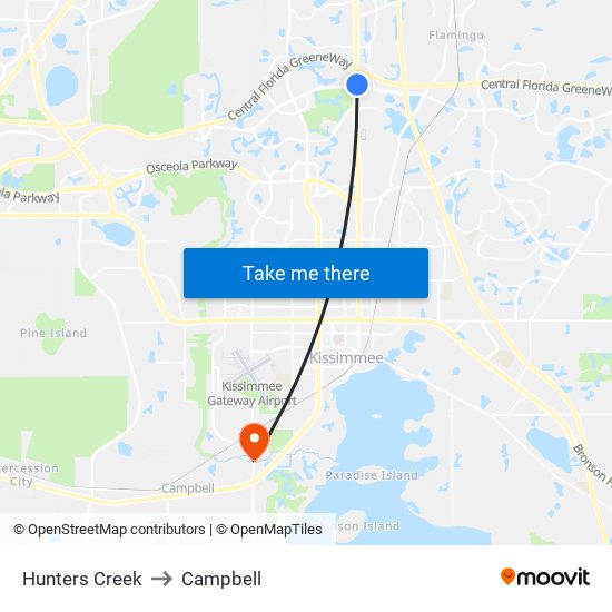 Hunters Creek to Campbell map