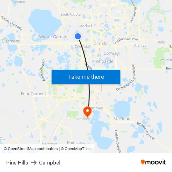 Pine Hills to Campbell map