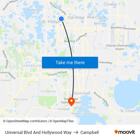 Universal Blvd And Hollywood Way to Campbell map