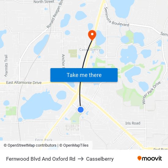 Fernwood Blvd And Oxford Rd to Casselberry map