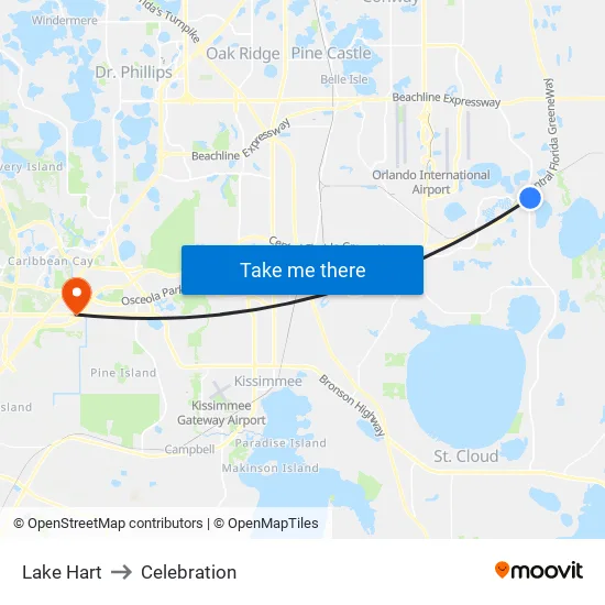 Lake Hart to Celebration map
