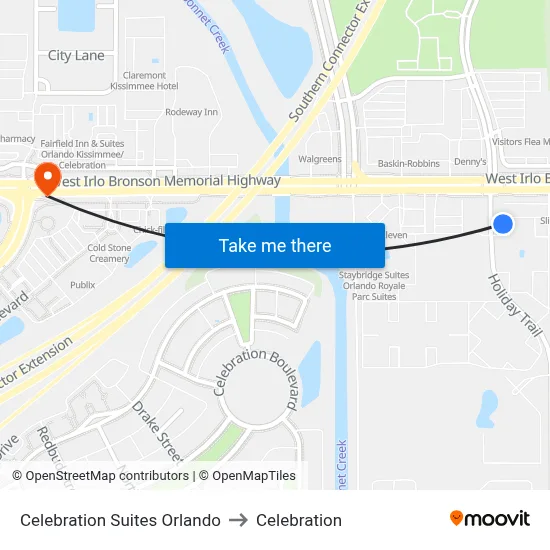 Celebration Suites Orlando to Celebration map