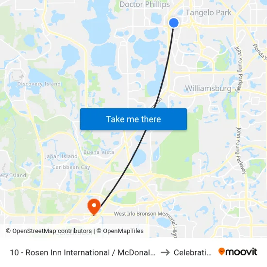 10 - Rosen Inn International / McDonald’s to Celebration map
