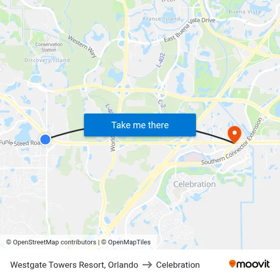 Westgate Towers Resort, Orlando to Celebration map