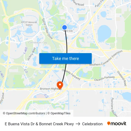 E Buena Vista Dr & Bonnet Creek Pkwy to Celebration map