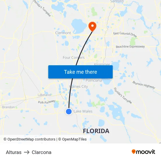 Alturas to Clarcona map