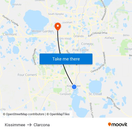 Kissimmee to Clarcona map