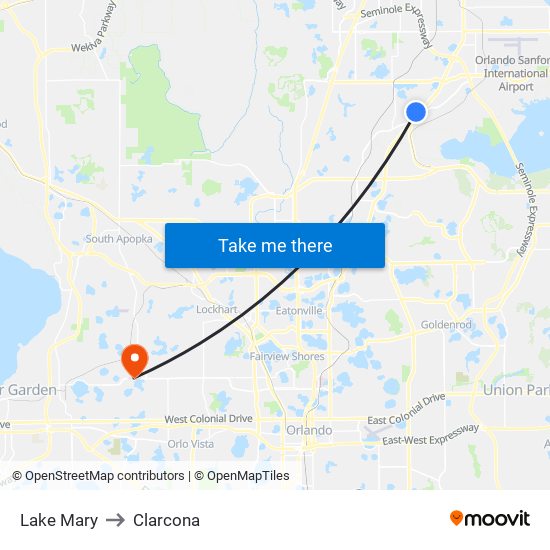 Lake Mary to Clarcona map