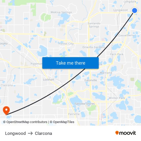 Longwood to Clarcona map