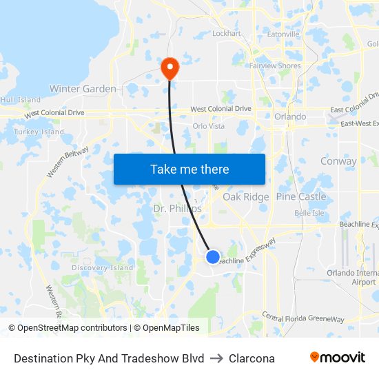 Destination Pky And Tradeshow Blvd to Clarcona map