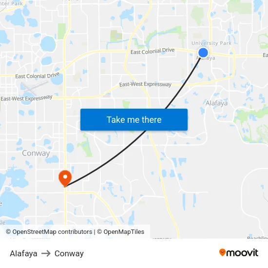 Alafaya to Conway map