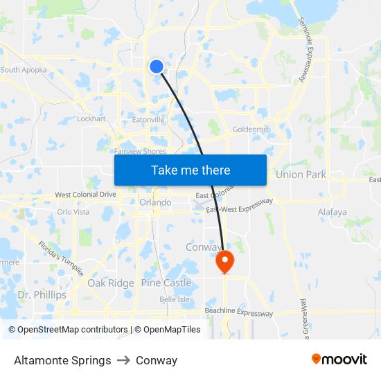 Altamonte Springs to Conway map