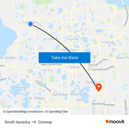 South Apopka to Conway map