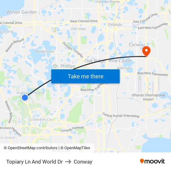 Topiary Ln And World Dr to Conway map