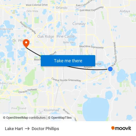 Lake Hart to Doctor Phillips map