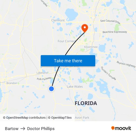 Bartow to Doctor Phillips map
