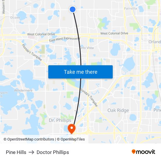 Pine Hills to Doctor Phillips map