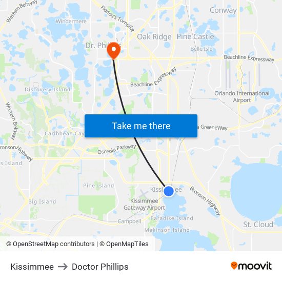 Kissimmee to Doctor Phillips map