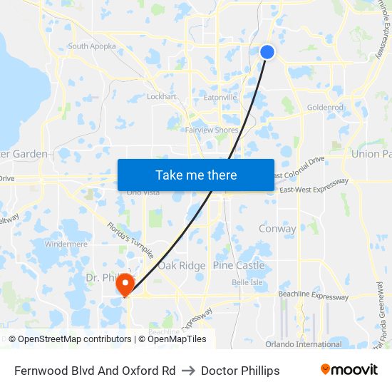 Fernwood Blvd And Oxford Rd to Doctor Phillips map