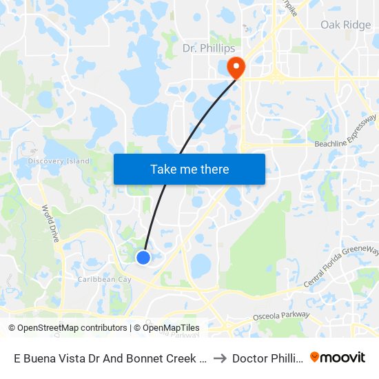 E Buena Vista Dr And Bonnet Creek Pky to Doctor Phillips map