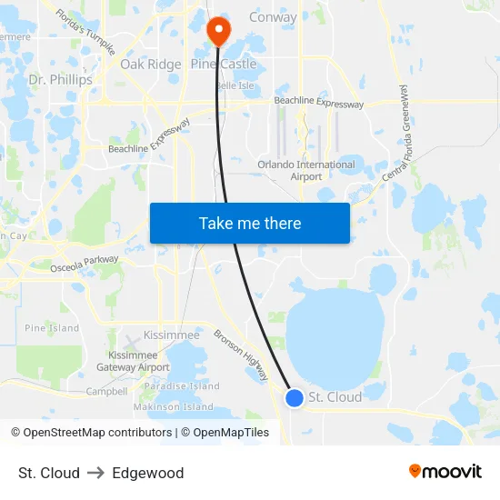 St. Cloud to Edgewood map