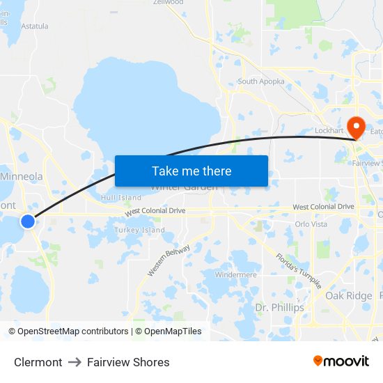 Clermont to Fairview Shores map