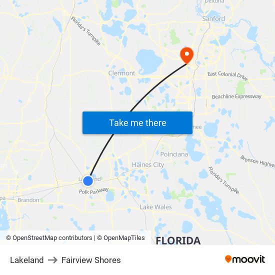 Lakeland to Fairview Shores map