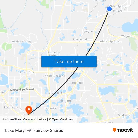 Lake Mary to Fairview Shores map