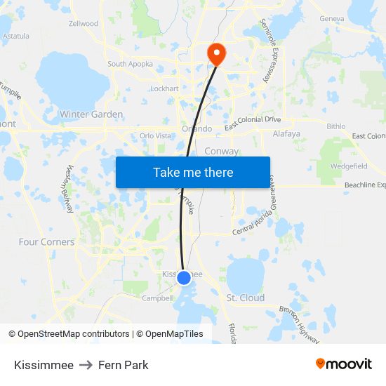 Kissimmee to Fern Park map