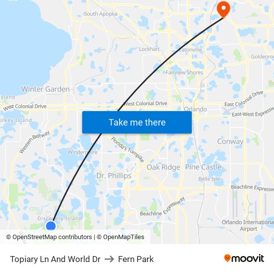 Topiary Ln And World Dr to Fern Park map