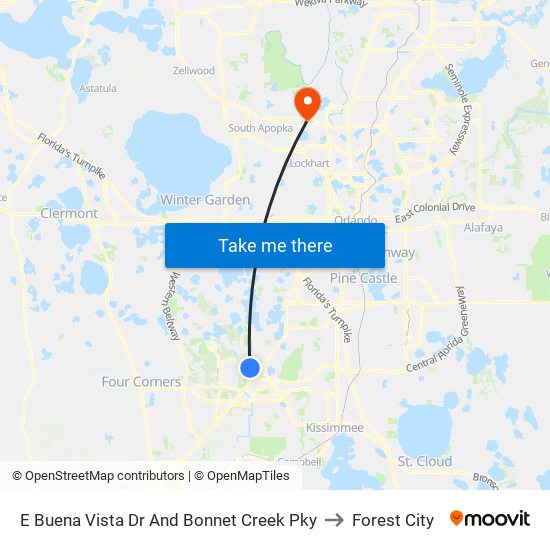 E Buena Vista Dr And Bonnet Creek Pky to Forest City map