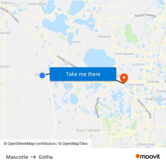 Mascotte to Gotha map