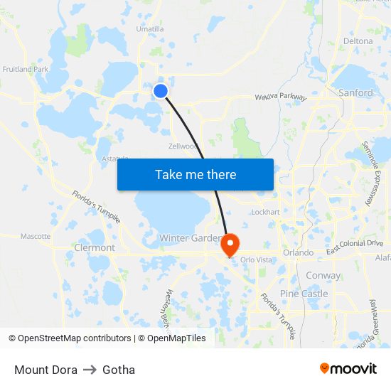 Mount Dora to Gotha map