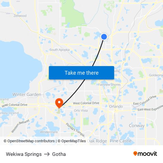 Wekiwa Springs to Gotha map