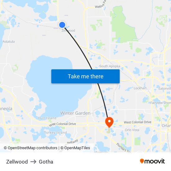 Zellwood to Gotha map