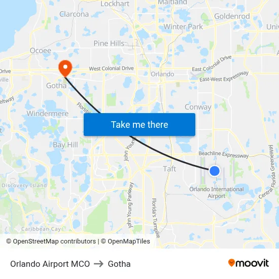 Orlando Airport MCO to Gotha map