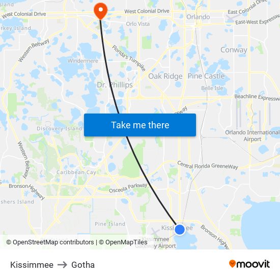 Kissimmee to Gotha map