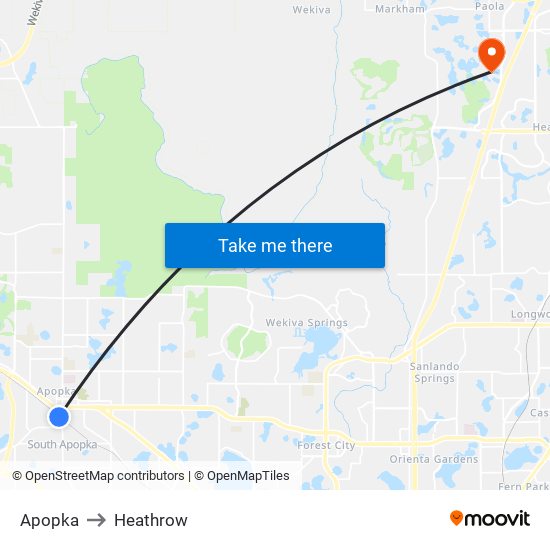 Apopka to Heathrow map