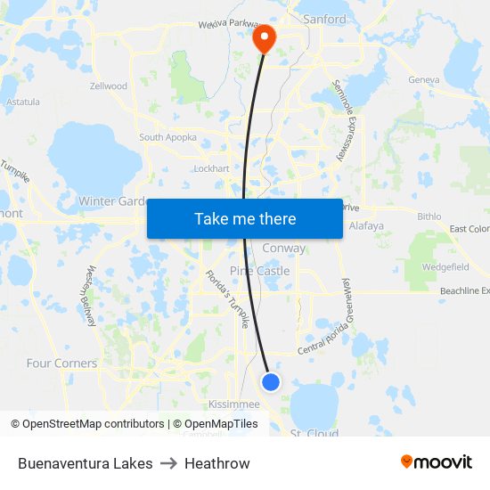 Buenaventura Lakes to Heathrow map