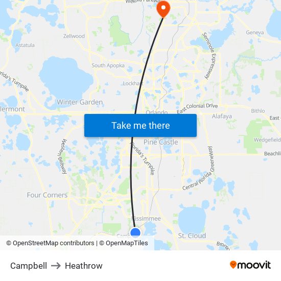 Campbell to Heathrow map