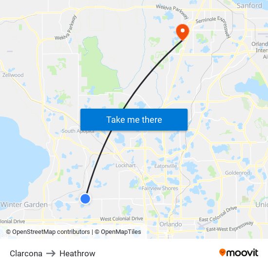 Clarcona to Heathrow map