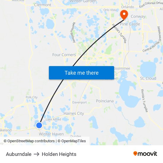 Auburndale to Holden Heights map