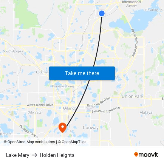 Lake Mary to Holden Heights map