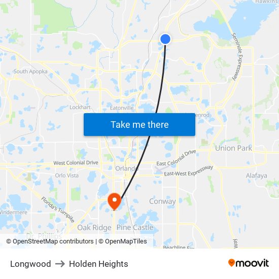 Longwood to Holden Heights map
