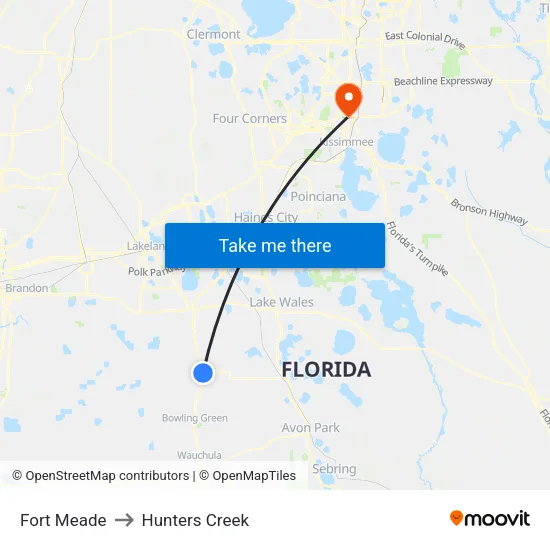Fort Meade to Hunters Creek map