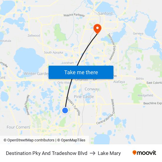 Destination Pky And Tradeshow Blvd to Lake Mary map